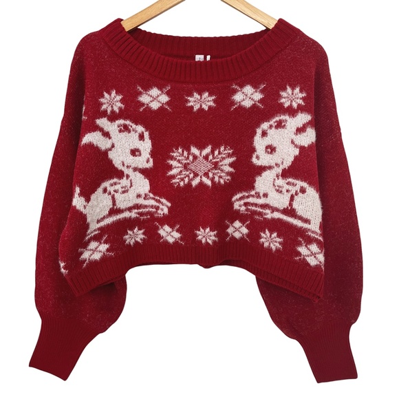 Urban Outfitters Fair Isle Print Cropped Pullover Sweater Small - Picture 1 of 11